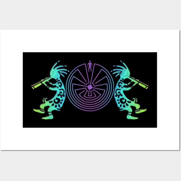 Kokopelli Duo With Man In The Maze Symbol 2 Wall Art by EDDArt